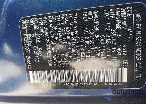 2021 Nissan Rogue Sv Intelligent Awd from USA, damaged, VIN JN8AT3BB0MW227868